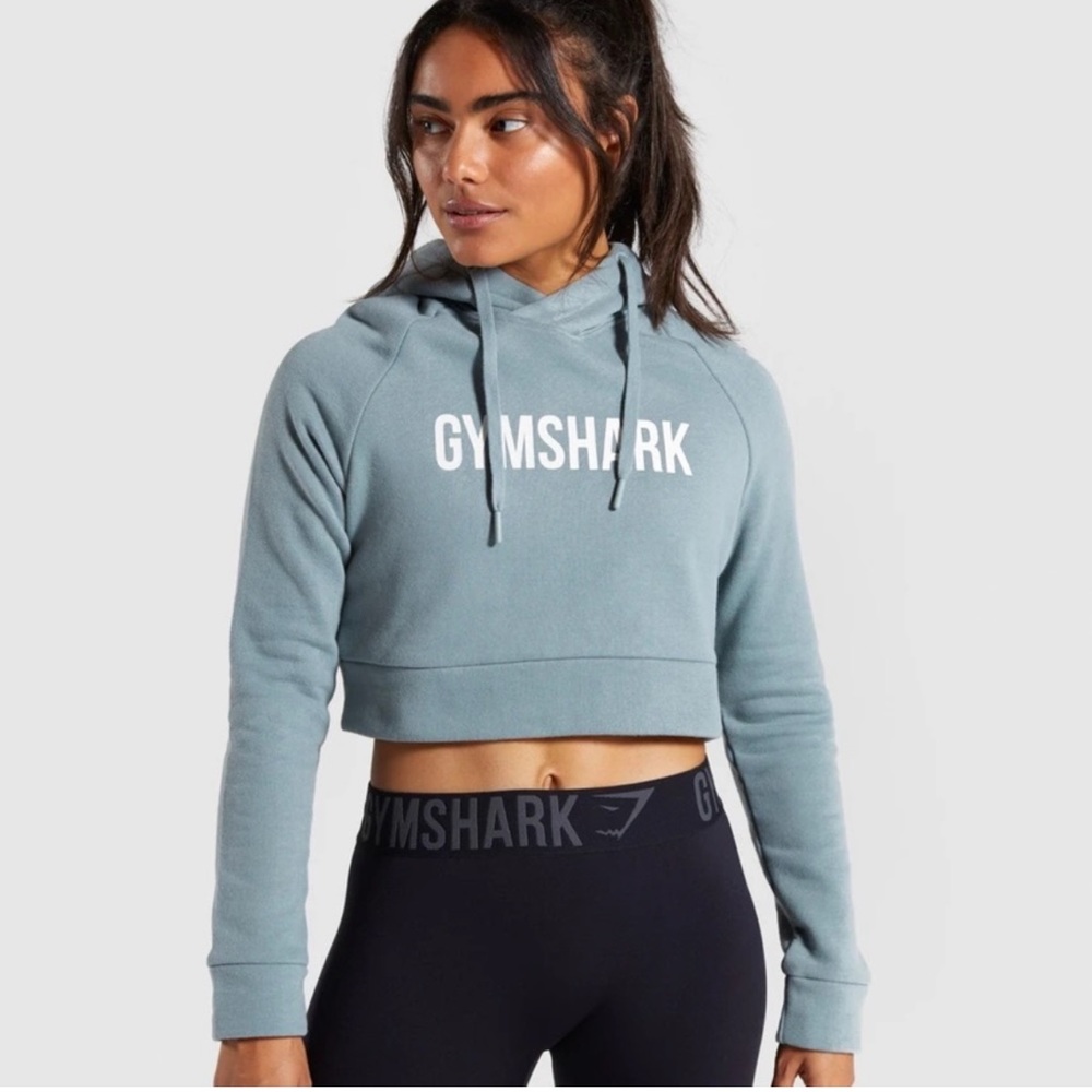 Gymshark Cropped Crest Hoodie - Turquoise